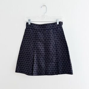 Billy Reid Silk Jacquard Print Navy Pleated A Line Skirt Size 2
